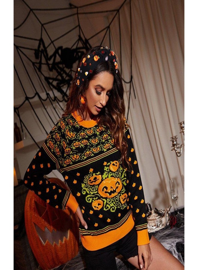 مولوك طوق رأس مولوخ للهالوين، طوق رأس مرعب على شكل يقطينة وحلوى الذرة، طوق رأس معقود مزين بالكريستال، طوق رأس أسود مزين بالكريستال، إكسسوارات شعر لأزياء الهالوين - Image 4