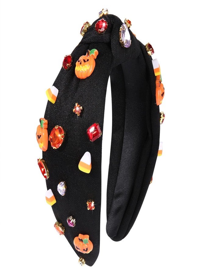 مولوك طوق رأس مولوخ للهالوين، طوق رأس مرعب على شكل يقطينة وحلوى الذرة، طوق رأس معقود مزين بالكريستال، طوق رأس أسود مزين بالكريستال، إكسسوارات شعر لأزياء الهالوين - Image 1