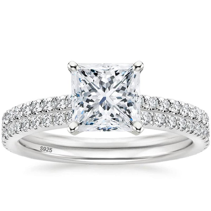 EAMTI 2.5CT 925 Sterling Silver Bridal Ring Sets Princess Cut CZ Engagement Promise Rings for Her Wedding Bands for Women Size 7 - Image 1