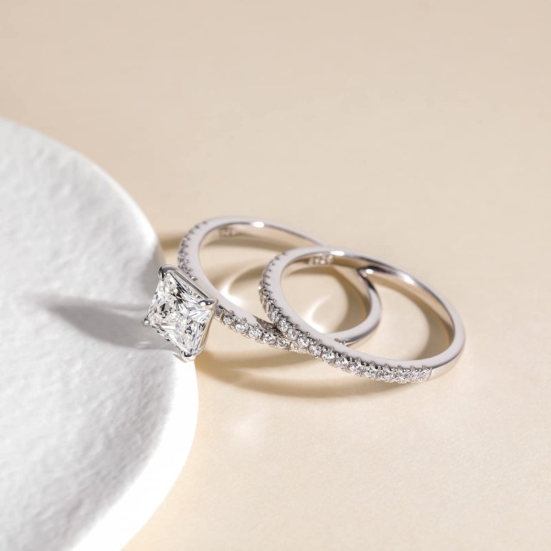 EAMTI 2.5CT 925 Sterling Silver Bridal Ring Sets Princess Cut CZ Engagement Promise Rings for Her Wedding Bands for Women Size 7 - Image 2