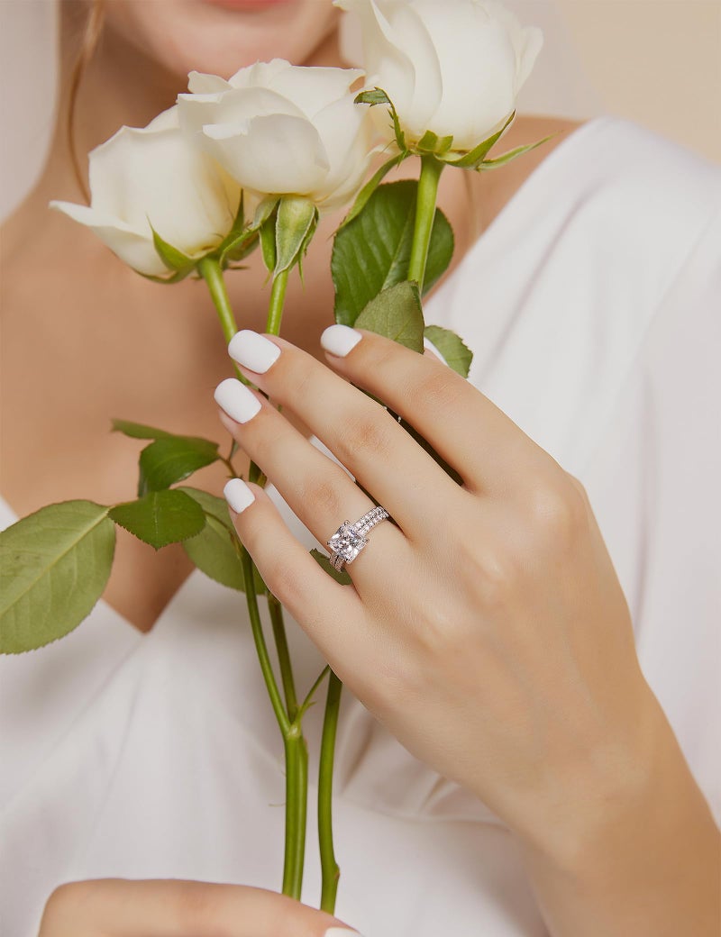 EAMTI 2.5CT 925 Sterling Silver Bridal Ring Sets Princess Cut CZ Engagement Promise Rings for Her Wedding Bands for Women Size 7 - Image 4
