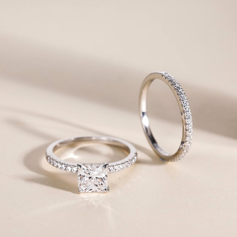 EAMTI 2.5CT 925 Sterling Silver Bridal Ring Sets Princess Cut CZ Engagement Promise Rings for Her Wedding Bands for Women Size 7 - Image 3