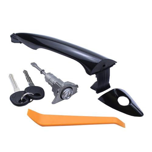 MOTOKU Black Front Left Exterior Door Handle and Door Lock Cylinder wKeys for Hyundai Elantra 2011 2012 2013 2014 2015 2016 Outer Outerside Driver Side - Image 1