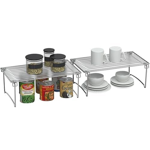 Deco Brothers Stackable Cabinet Shelf Organizer, 2 Pack, Chrome - Image 2