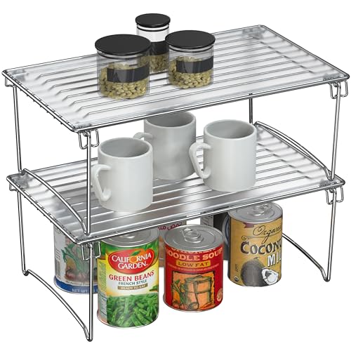 Deco Brothers Stackable Cabinet Shelf Organizer, 2 Pack, Chrome - Image 1