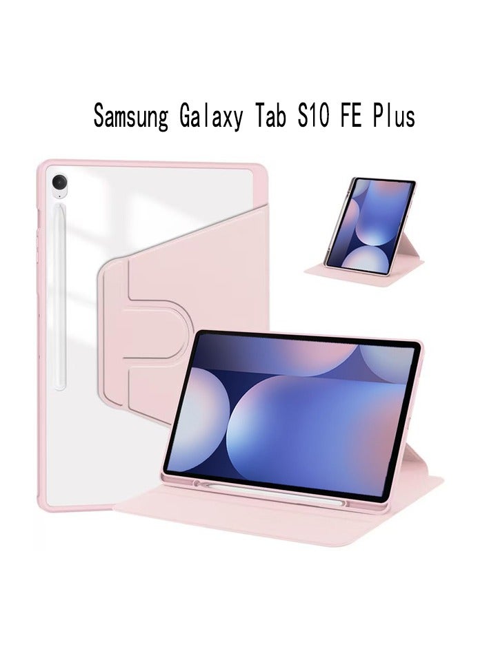 for Samsung Galaxy Tab S10 FE Plus Case Cover, Tablet Protective Case  , Acrylic 360 ° Rotating Design, Automatic Wake-up/sleep, Soft Leather,Pink - Image 1