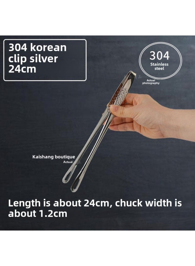Thickened Stainless Steel Food Tongs Bread Tongs Barbecue Tongs Buffet Tongs Lotus Tongs Steak Tongs Barbecue Supplies-Color:Silver-304 Barbecue Clip 24CM  - Image 1
