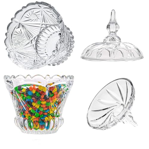 Mevanta Premium Glass Candy Dish with Lid, Clear Glass Candy Jar, Cookie Jar, Decorative Candy Bowl, Jewellery Dish, Covered Candy Jars for Buffet, Kitchen, Home, Office Desk (1, Diamond - C) - Image 3