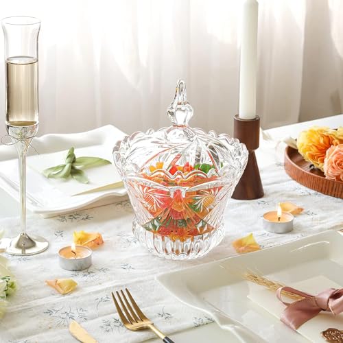 Mevanta Premium Glass Candy Dish with Lid, Clear Glass Candy Jar, Cookie Jar, Decorative Candy Bowl, Jewellery Dish, Covered Candy Jars for Buffet, Kitchen, Home, Office Desk (1, Diamond - C) - Image 2