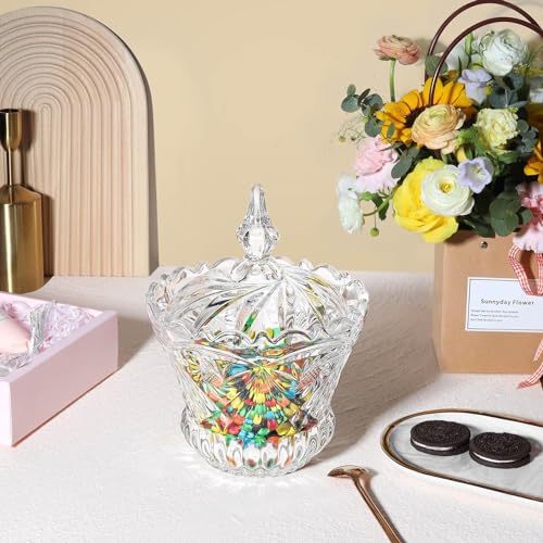 Mevanta Premium Glass Candy Dish with Lid, Clear Glass Candy Jar, Cookie Jar, Decorative Candy Bowl, Jewellery Dish, Covered Candy Jars for Buffet, Kitchen, Home, Office Desk (1, Diamond - C) - Image 5