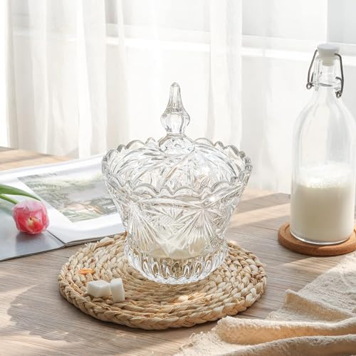 Mevanta Premium Glass Candy Dish with Lid, Clear Glass Candy Jar, Cookie Jar, Decorative Candy Bowl, Jewellery Dish, Covered Candy Jars for Buffet, Kitchen, Home, Office Desk (1, Diamond - C) - Image 4
