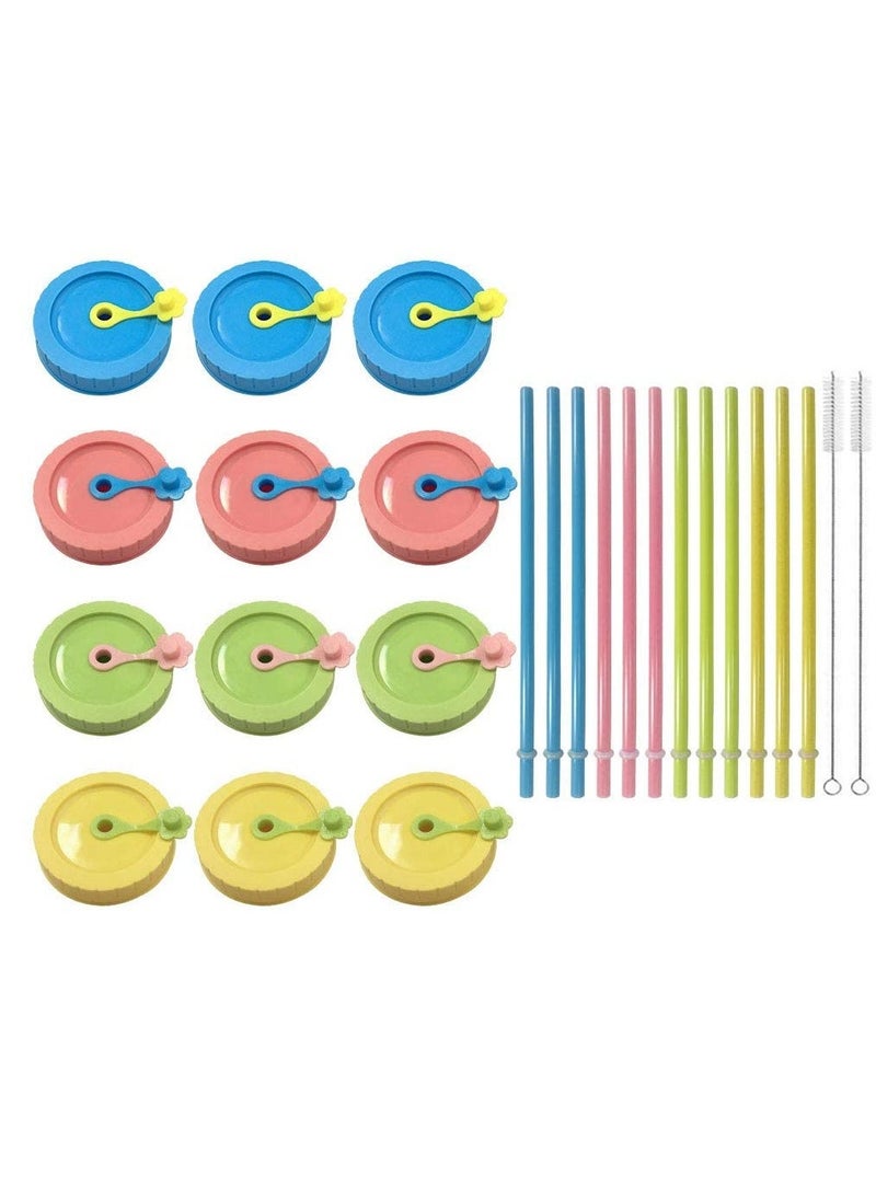 Mason Jar Lids with Straw Hole/Plastic Straws/Silicone Stoppers/Silicone Rings/Cleaning Brush, BPA Free Plastic Canning Lids, Great for Drinking & Food Storage(26 Pack)  - Image 1