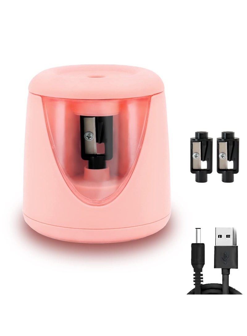 SYOSI Electric Pencil sharpeners for Kids, Small Battery Operated Pencil Sharpener for Colored No.2 HB Pencils 6 to 8mm, USB Powerd Pencil sharpeners for Artist Classroom School Work Office of Pink - Image 1