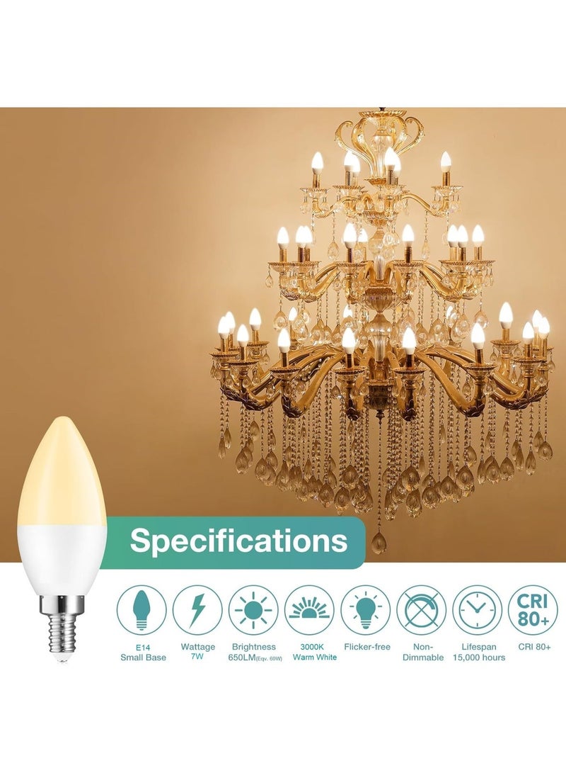 Fixer LED Candelabra Light Bulbs, Warm White 3000K, E14 Base, 7W Candle Light Bulbs, Non-Dimmable, 220V, 10 Pack - Image 5