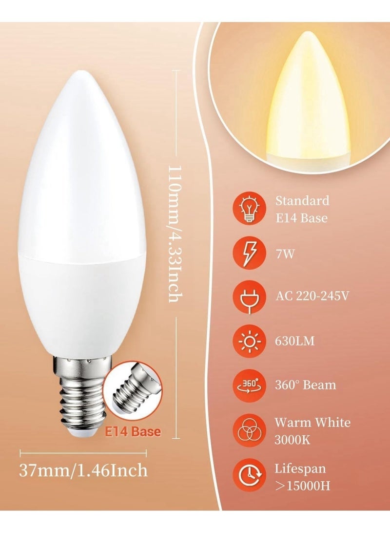 Fixer LED Candelabra Light Bulbs, Warm White 3000K, E14 Base, 7W Candle Light Bulbs, Non-Dimmable, 220V, 10 Pack - Image 3
