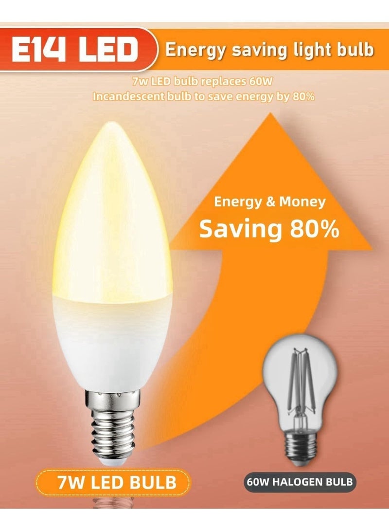 Fixer LED Candelabra Light Bulbs, Warm White 3000K, E14 Base, 7W Candle Light Bulbs, Non-Dimmable, 220V, 10 Pack - Image 2