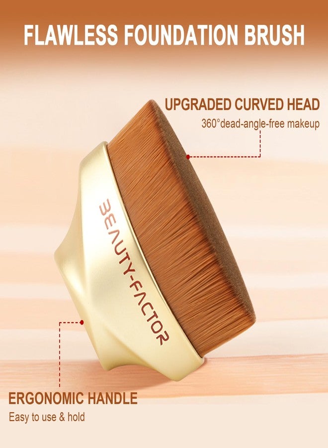 BEAUTYFACTOR Flat Top Foundation Makeup Brush - Hexagon Kabuki Powder Make Up Brushes Soft and Dense Bristles with Protective Case for Liquid, Blending, Body, Self-tanner, Cream, Buffing (Gold) - Image 3