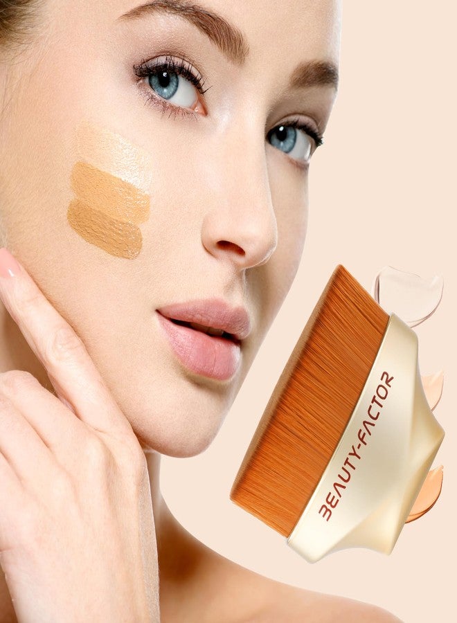 BEAUTYFACTOR Flat Top Foundation Makeup Brush - Hexagon Kabuki Powder Make Up Brushes Soft and Dense Bristles with Protective Case for Liquid, Blending, Body, Self-tanner, Cream, Buffing (Gold) - Image 2