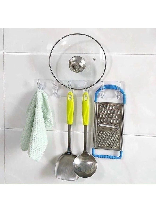 Transparent silicone hanger with 6 double hooks (12 hangings) – strong, drill-free installation for easy kitchen and bathroom organization. - Image 4
