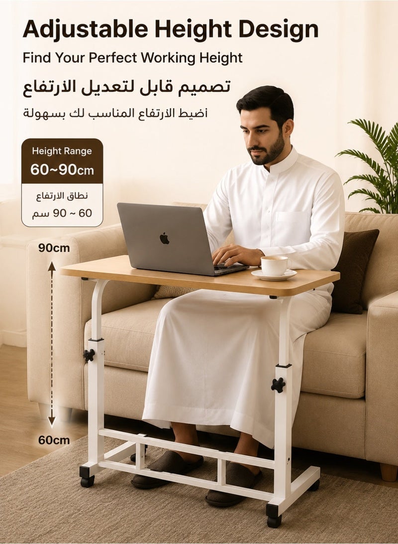 إينابايت طاولة لابتوب متحركة قابلة لتعديل الارتفاع بعجلات، مكتب كمبيوتر متنقل للعمل والدراسة بجانب السرير والأريكة، سطح خشبي مع عجلات قابلة للقفل - Image 5