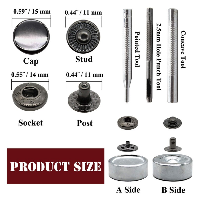 Raydodo 12 Set Leather Snap Fasteners Kit, 15mm Metal Snap Buttons Kit Press Studs with 4 Install Tools, Rivets and Snaps for Clothing, Jeans, Jackets, Bracelets, Bags (Silver) - Image 3