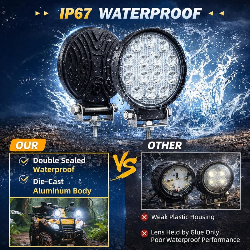Zmoon Led Round Light Bar 2PCS 4.5" 140w 14000LM Flood Light Pod Off Road Fog Driving Roof Bar Bumper for SUV Truck, Hunters - Image 2