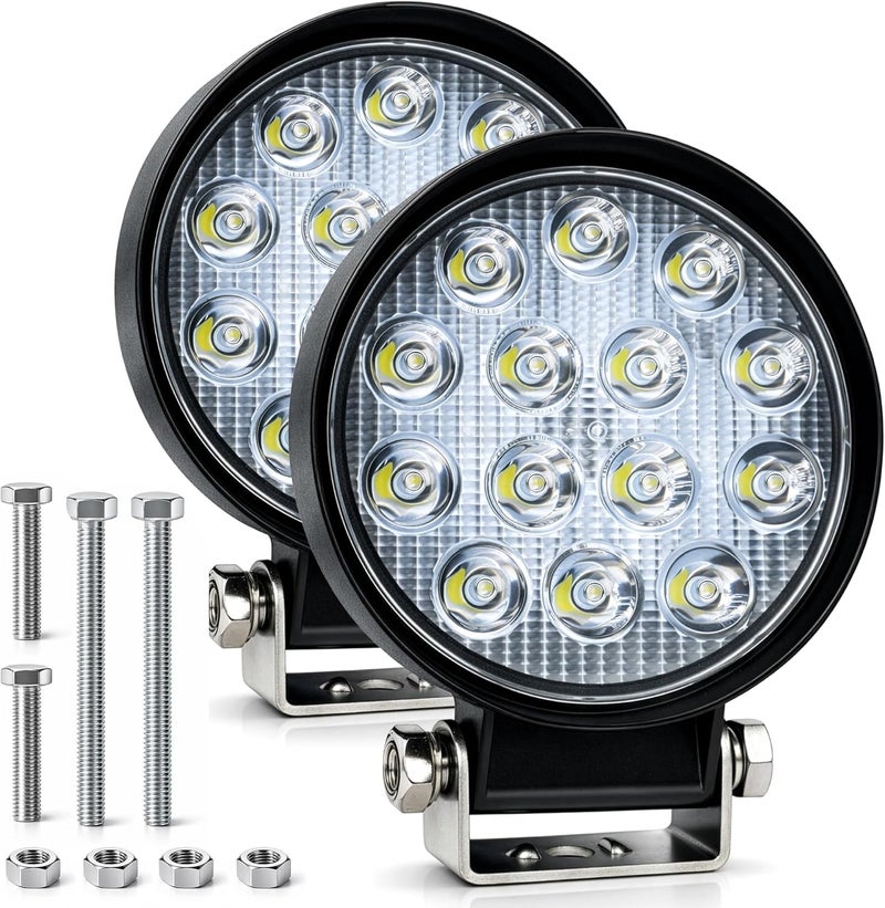Zmoon Led Round Light Bar 2PCS 4.5" 140w 14000LM Flood Light Pod Off Road Fog Driving Roof Bar Bumper for SUV Truck, Hunters - Image 1