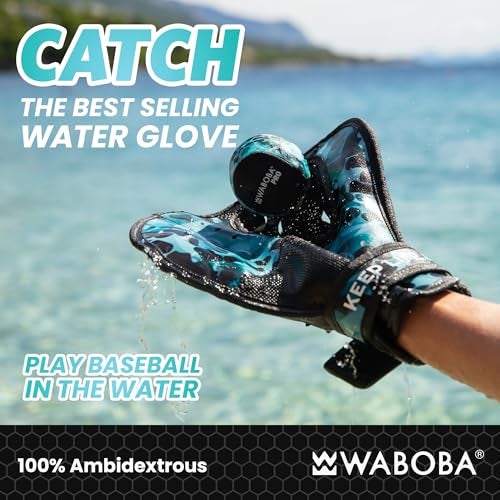 Waboba Catch Water Gloves Pro Water Bouncing Ball Set - for Beach Games & Swimming Pool Toys – 2 Baseball Style Mitts for Catching Water Balls – One Size Ambidextrous Design, Black - Image 2