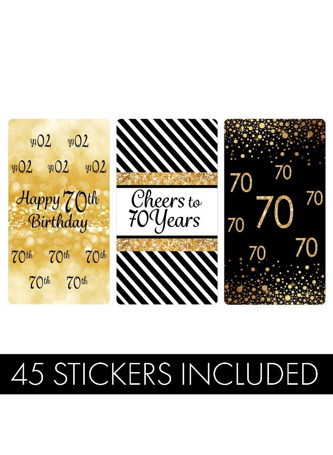 DISTINCTIVS Black and Gold 70th Birthday Party Mini Candy Bar Wrappers - 45 Stickers - Image 3