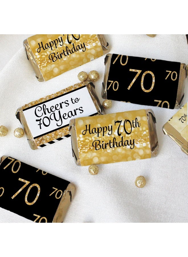 DISTINCTIVS Black and Gold 70th Birthday Party Mini Candy Bar Wrappers - 45 Stickers - Image 5