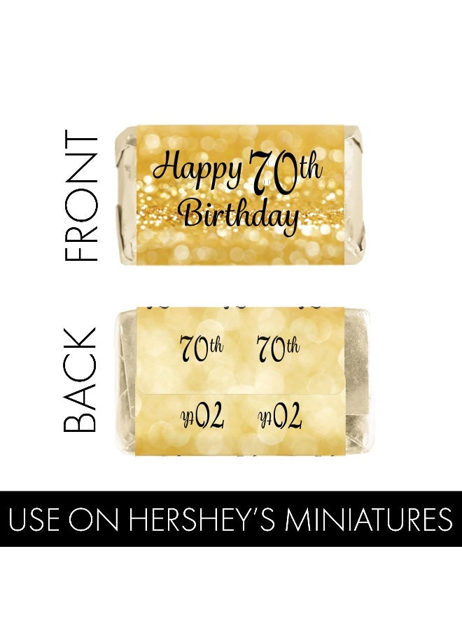 DISTINCTIVS Black and Gold 70th Birthday Party Mini Candy Bar Wrappers - 45 Stickers - Image 4