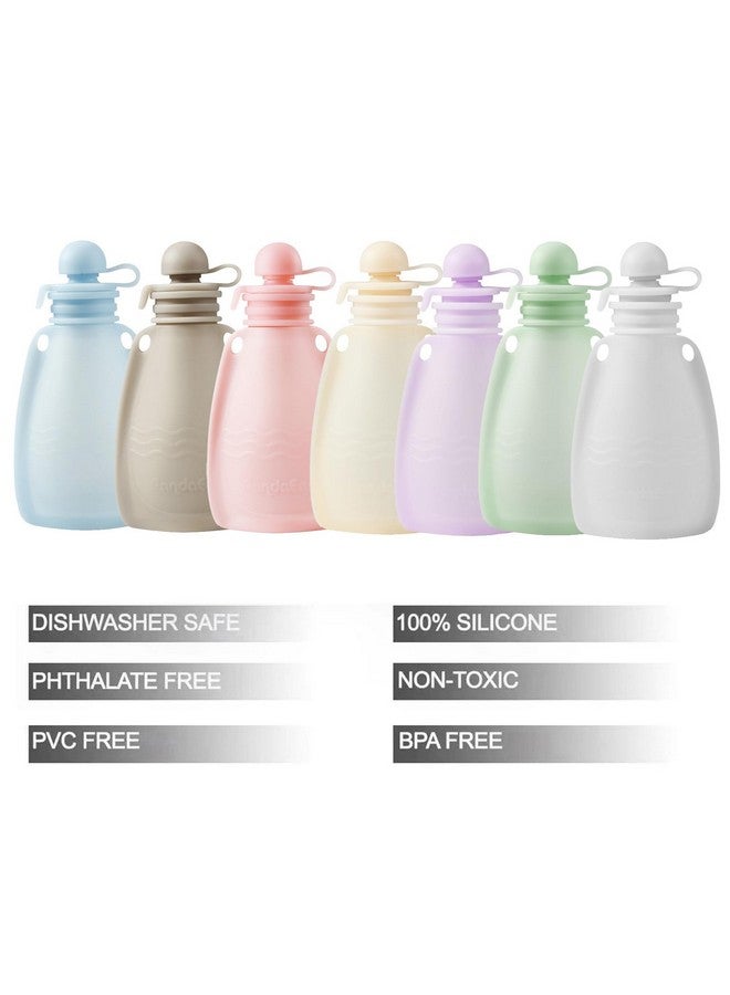PandaEar Reusable Silicone Baby Food Pouches, 7 Pack Squeeze Pouches for Toddler Kids, BPA-Free Silicone Refillable Baby Food Storage, 5.5 oz /150 ml - Image 1