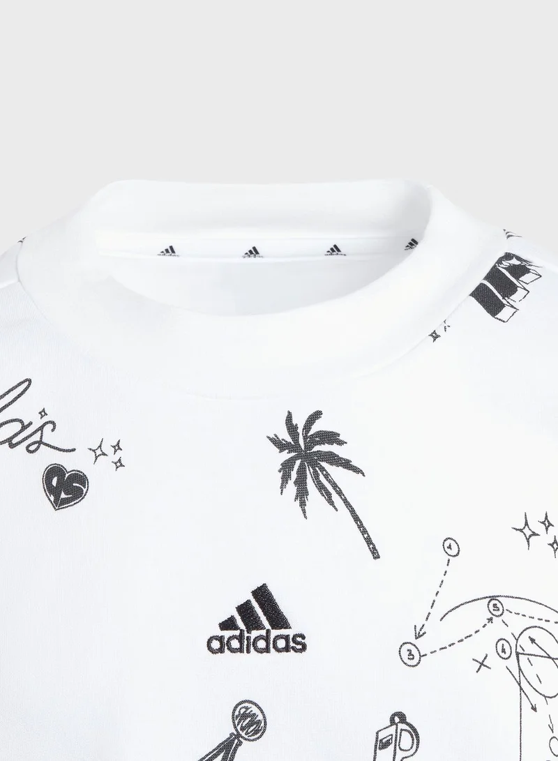 Adidas Brand Love Allover Print Crew Sweatshirt Kids