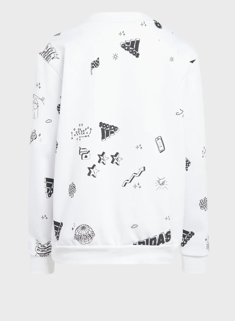 Adidas Brand Love Allover Print Crew Sweatshirt Kids
