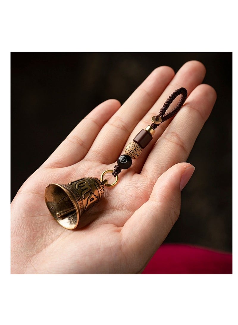 Generic 1pc Vintage Brass Tibetan Buddhism Six-word Mantra Bell Keychains Lanyard Pendants Handmade Rope Car Key Chain Rings Hanging Jewelry  - Image 1