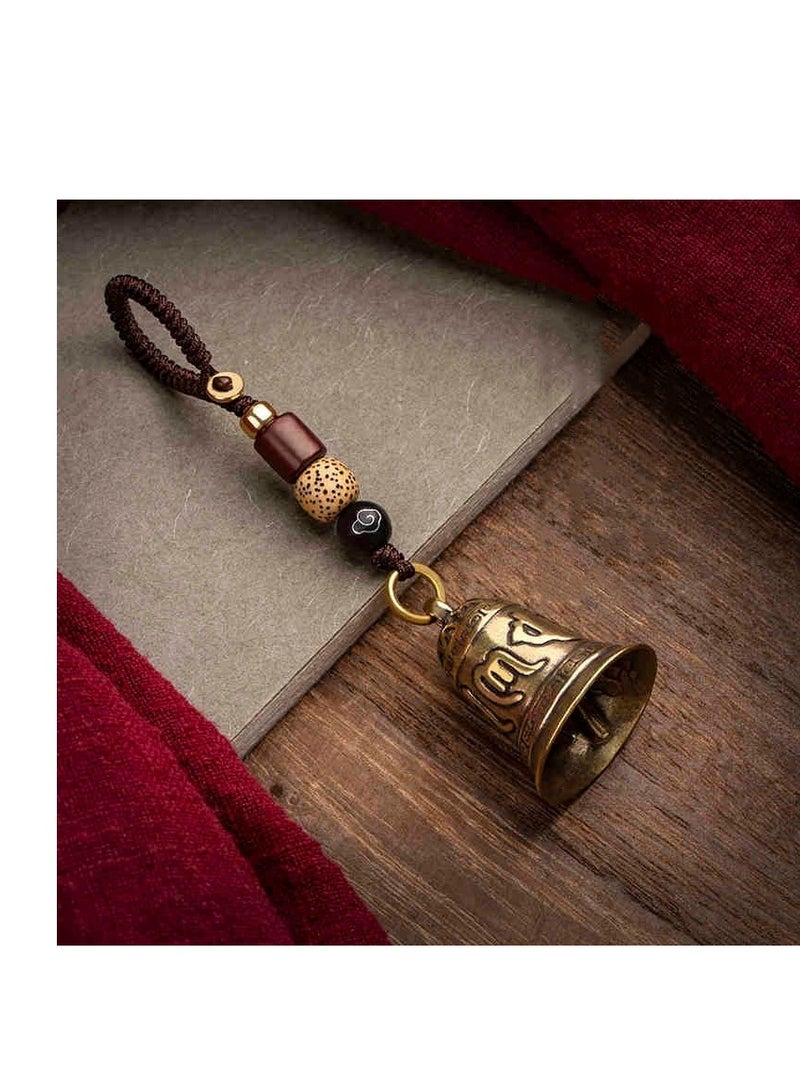 Generic 1pc Vintage Brass Tibetan Buddhism Six-word Mantra Bell Keychains Lanyard Pendants Handmade Rope Car Key Chain Rings Hanging Jewelry  - Image 2
