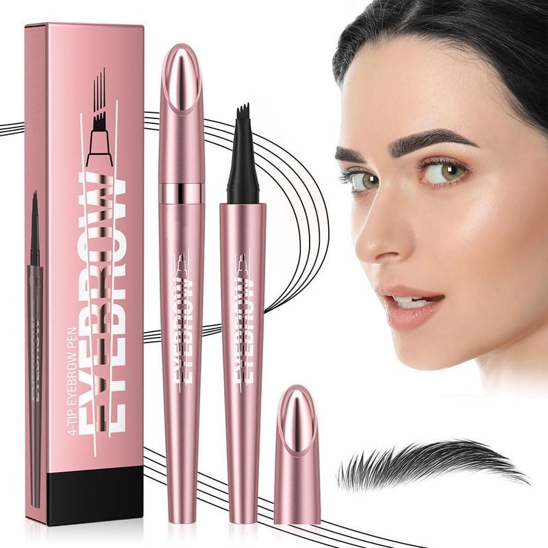 ® Microblading Eyebrow Pencil, 3D Waterproof Eyebrow Pen with 4 Fork Tip for Natural-Looking Hair-Like Defined Brows, Long-lasting Natural Makeup Fine Stroke Eyebrow Pencil (4# Black) - Image 1