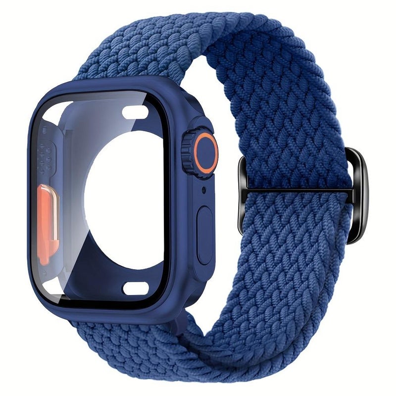 erorex For Apple Watch Series 10 42Mm Ladder Buckle Loop Nylon Watch Band With Change To Ultra 49Mm Film Pc Cover(Dark Blue) - Image 1
