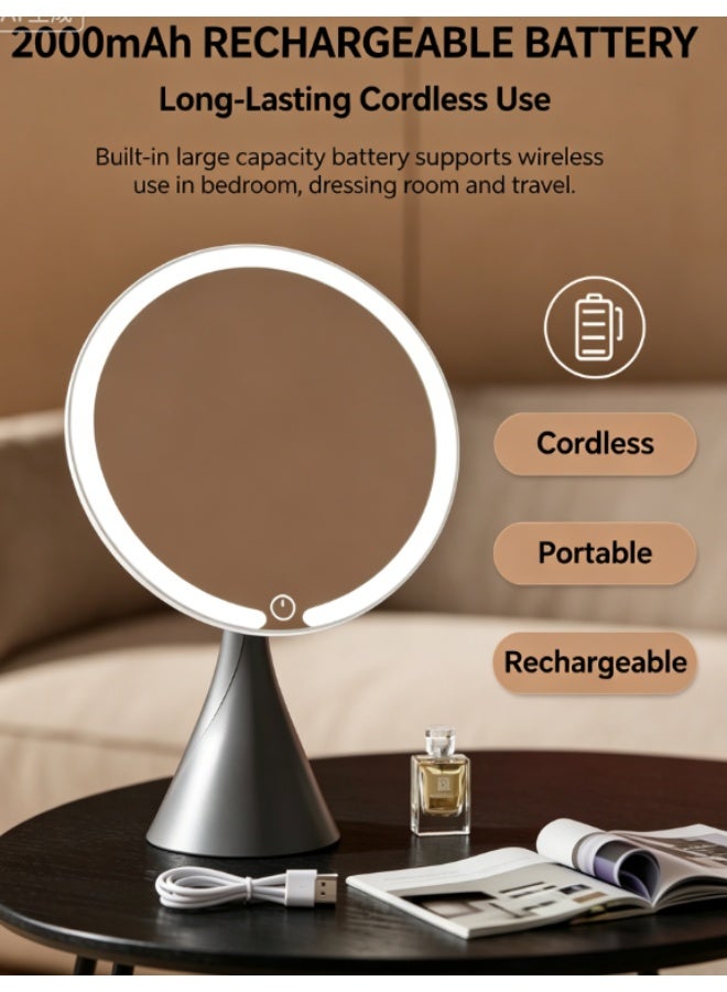مرآة مكياج دائرية LED مقاس 8.4 بوصة بثلاثة أنواع إضاءة، مرآة تجميل قابلة للشحن لطاولات غرف النوم - Image 3