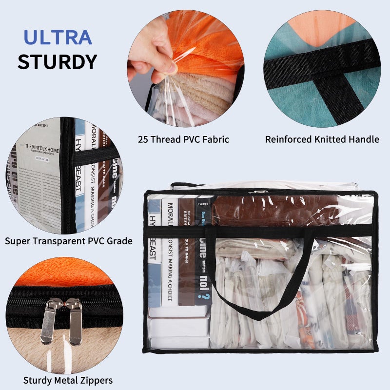 SGHUO Blanket Storage Bags 60L Extra Large Plastic Vinyl Clear Storage Bag for Clothes, Comforter, Bedding, Moving Bags with Zipper and Reinforced Handle (4pcs) - Image 4