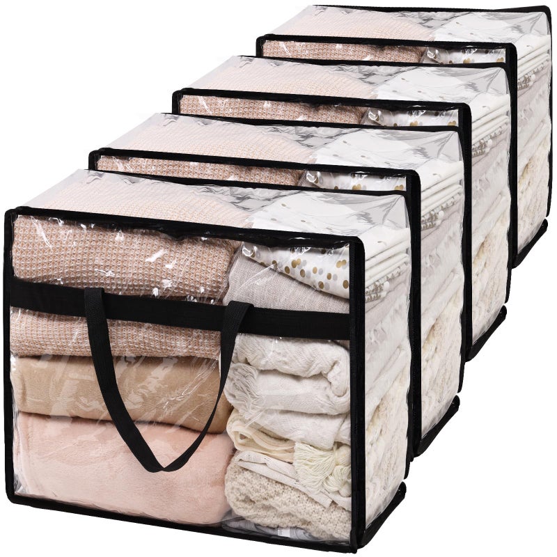 SGHUO Blanket Storage Bags 60L Extra Large Plastic Vinyl Clear Storage Bag for Clothes, Comforter, Bedding, Moving Bags with Zipper and Reinforced Handle (4pcs) - Image 1