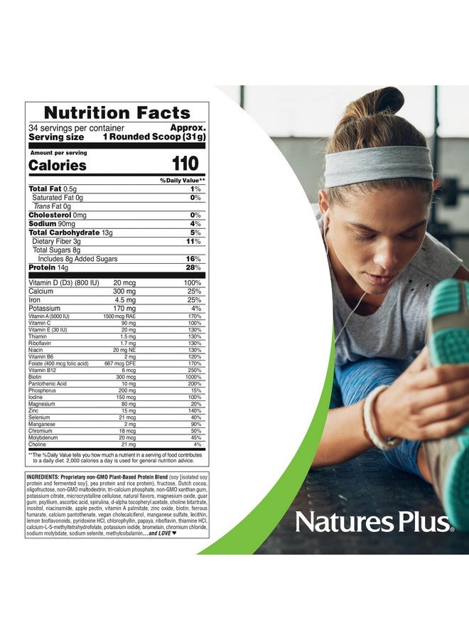 Natures Plus SPIRU-TEIN Shake - Chocolate Peanut Butter - 2.3 lbs, Spirulina Protein Powder - Plant Based Meal Replacement, Vitamins & Minerals for Energy - Vegetarian, Gluten-Free - 34 Servings - Image 3