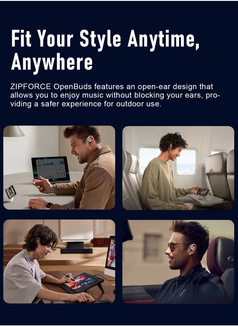 ZIPFORCE - ZIPFORCE True Wireless Earbuds, Open Ear Bluetooth 5.4 Headphones 4-Mics ENC Clear Call, OWS Bluetooth Earbuds Touch Control, IPX6 Waterproof TWS, Light-Weight Earphones - Image 1