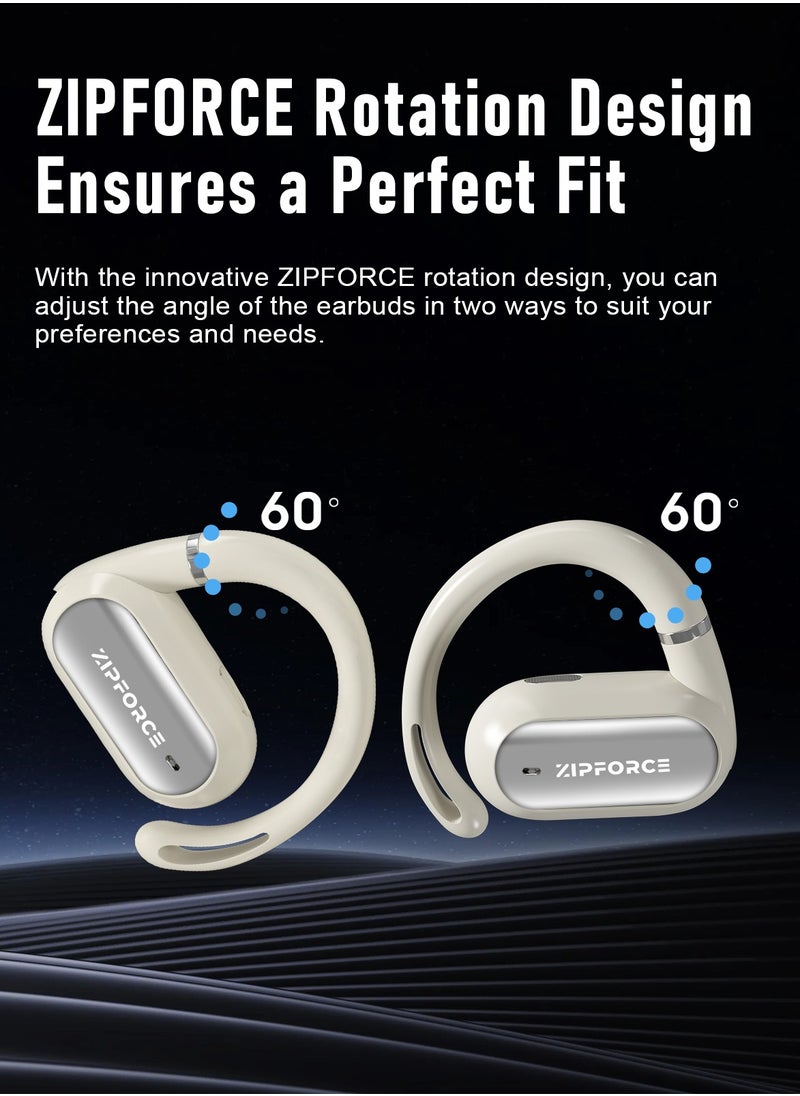 ZIPFORCE - ZIPFORCE True Wireless Earbuds, Open Ear Bluetooth 5.4 Headphones 4-Mics ENC Clear Call, OWS Bluetooth Earbuds Touch Control, IPX6 Waterproof TWS, Light-Weight Earphones - Image 1