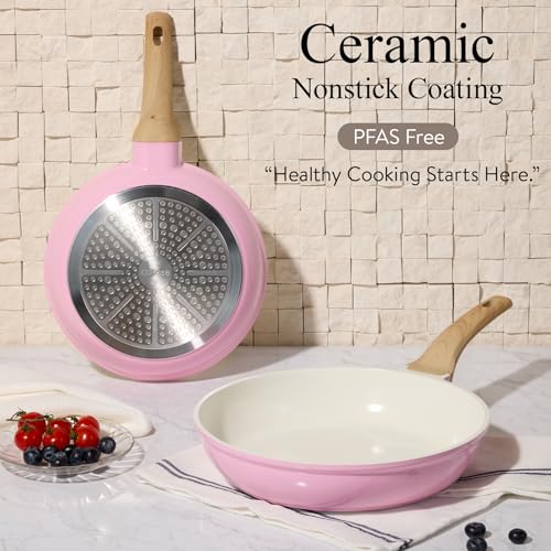 CAROTE 21 PCS Ceramic Cookware Set, Pots and Pans Set Non Stick, Pot and Pan Set with Frying pan, Induction Ready Cooking Set for Kitchen, PFOS/PFOA/PFAS Free, Pink - Image 3