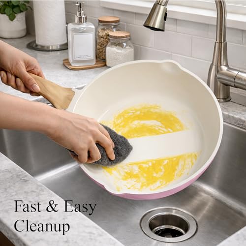 CAROTE 21 PCS Ceramic Cookware Set, Pots and Pans Set Non Stick, Pot and Pan Set with Frying pan, Induction Ready Cooking Set for Kitchen, PFOS/PFOA/PFAS Free, Pink - Image 5