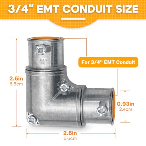 Loyzen 3/4 Inch EMT to EMT 90 Degree Inside Corner Pulling Elbows, EMT Conduit Fittings Set Screw; Electrical Metallic Tube Kit Die Cast Zinc Elbow Capped Corner Coupling (8 Pack) - Image 2