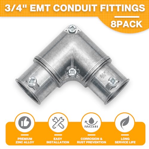 Loyzen 3/4 Inch EMT to EMT 90 Degree Inside Corner Pulling Elbows, EMT Conduit Fittings Set Screw; Electrical Metallic Tube Kit Die Cast Zinc Elbow Capped Corner Coupling (8 Pack) - Image 3