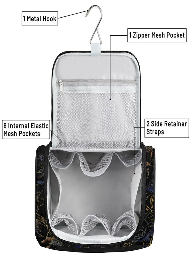 cfpolar Toiletry Bag for Women, Flower Gold Blue Rose Hanging Travel Toiletry Bag, Water-resistant Cosmetic Makeup Organizer for Toiletries and Cosmetics, Bathroom Shower Bag with Handle and Hook - Image 5