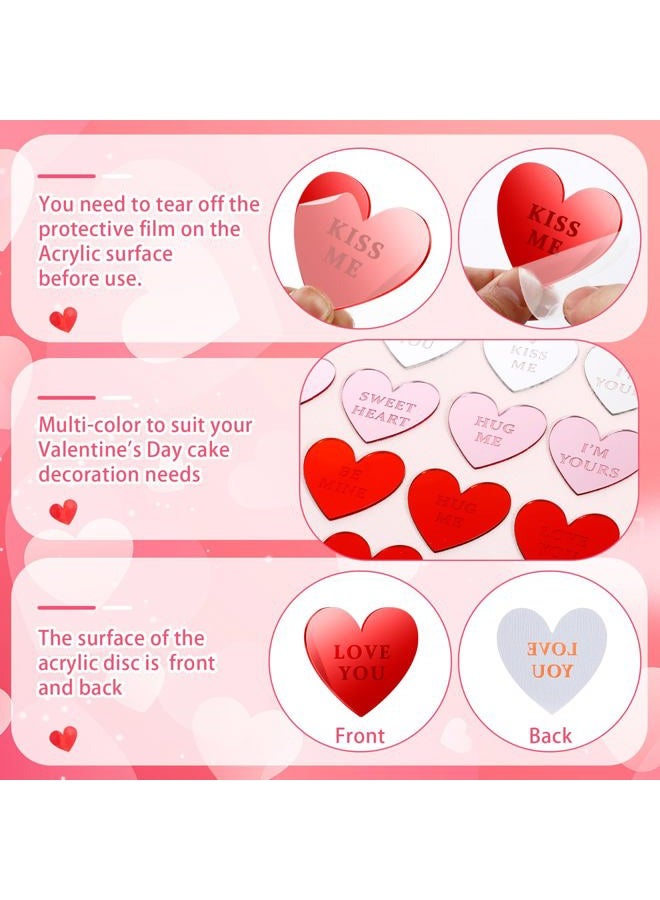 FULAIERGD 48 Pcs Happy Valentine's Day Cake Toppers, Mirror Acrylic Cupcake Toppers for Cake Desserts Decorations, 3 Colors Heart-Shape Cupcake Picks Engraved Topper for Valentine Anniversary Party Decor - Image 3
